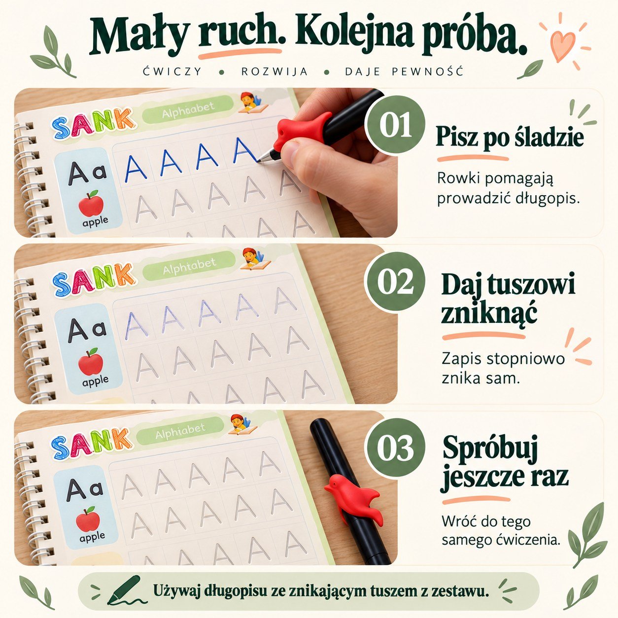 Jak działa znikający tusz: pisanie po śladzie, znikanie zapisu i ponowne ćwiczenie